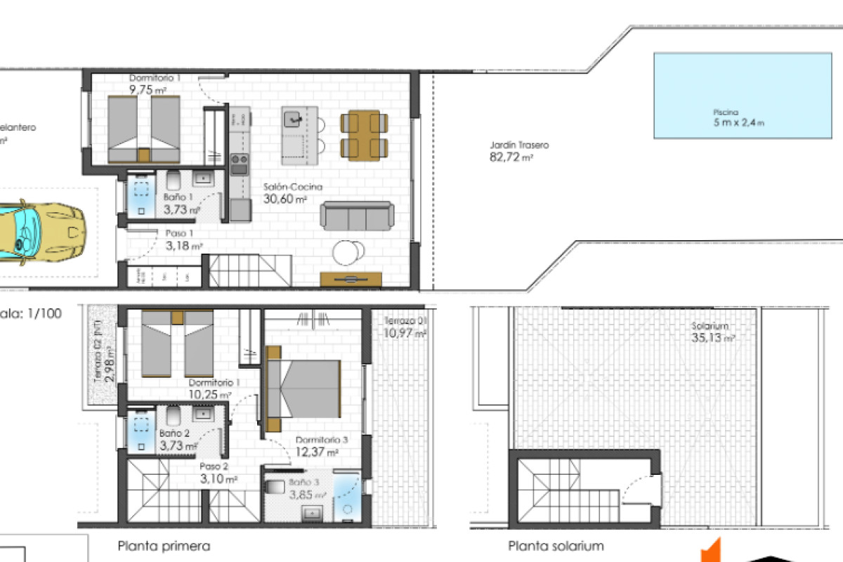 Venta de chalet adosado en , San Javier plan 1