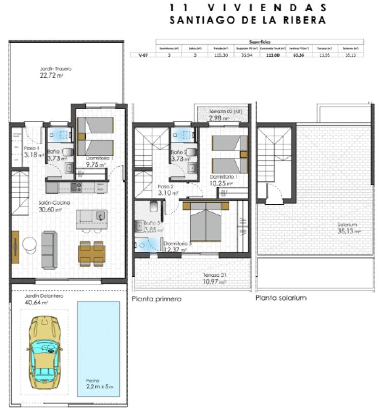 Venta de chalet adosado en , San Javier plan 2