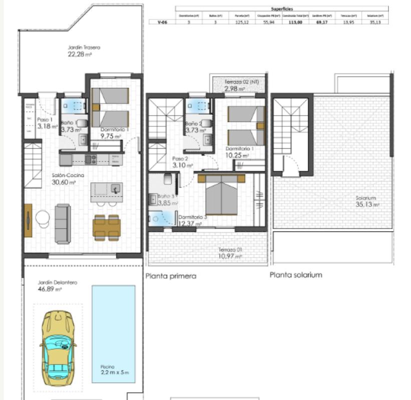 Venta de chalet adosado en , San Javier plan 2