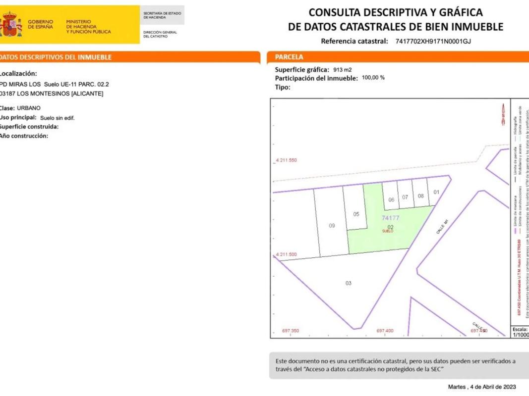 Land for sale in Los Montesinos, Alicante plan 1